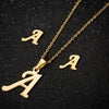 Women's Stainless Steel Alphabet Letter Pendant Necklace And Earring Set With Electroplated Finish And Simple Ochain Design