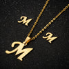 Women's Stainless Steel Alphabet Letter Pendant Necklace And Earring Set With Electroplated Finish And Simple Ochain Design