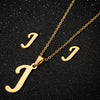 Women's Stainless Steel Alphabet Letter Pendant Necklace And Earring Set With Electroplated Finish And Simple Ochain Design