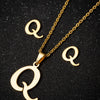 Women's Stainless Steel Alphabet Letter Pendant Necklace And Earring Set With Electroplated Finish And Simple Ochain Design