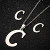 Women's Stainless Steel Alphabet Letter Pendant Necklace And Earring Set With Electroplated Finish And Simple Ochain Design