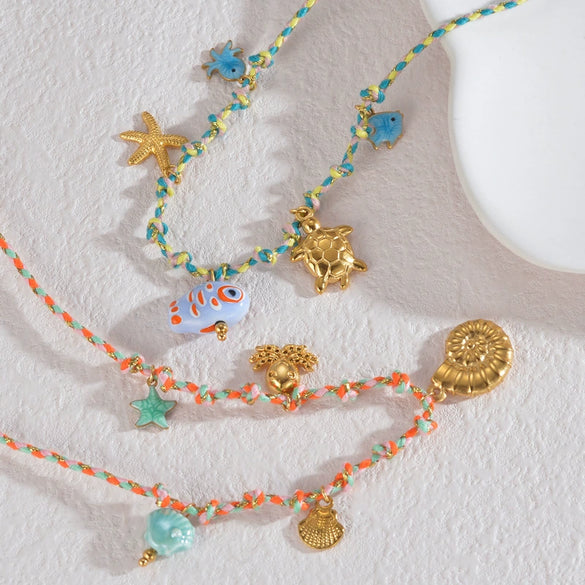 Women's Stainless Steel And Ceramic Tropical Fish Animal Zodiac Electroplated Necklace