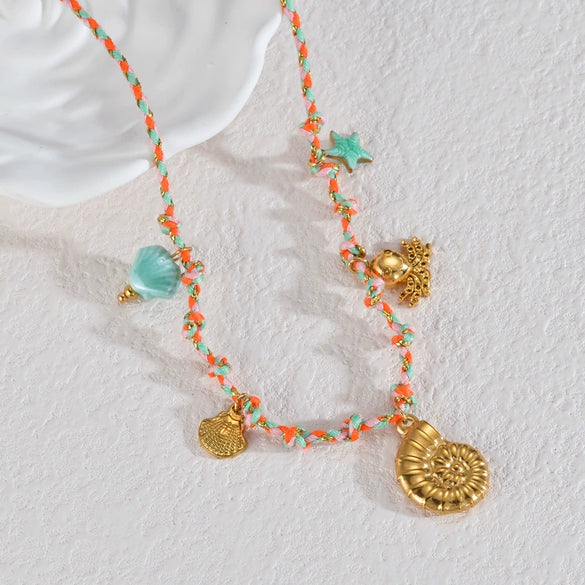 Women's Stainless Steel And Ceramic Tropical Fish Animal Zodiac Electroplated Necklace