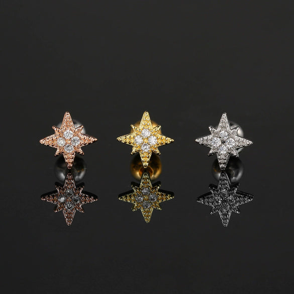 Women's Stainless Steel And Copper Geometric Flower Star Moon Twist Ball Piercing Earrings With Electroplating Treatment