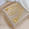 Women's Stainless Steel And Copper Necklace With Geometric Pattern And Electroplating Colorful Butterfly Design
