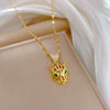 Women's Stainless Steel And Copper Necklace With Geometric Pattern And Electroplating Treatment Hollow Leopard Head Design