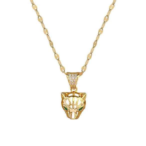Women's Stainless Steel And Copper Necklace With Geometric Pattern And Electroplating Treatment Hollow Leopard Head Design