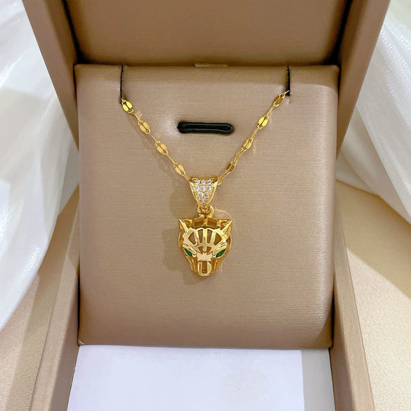 Women's Stainless Steel And Copper Necklace With Geometric Pattern And Electroplating Treatment Hollow Leopard Head Design