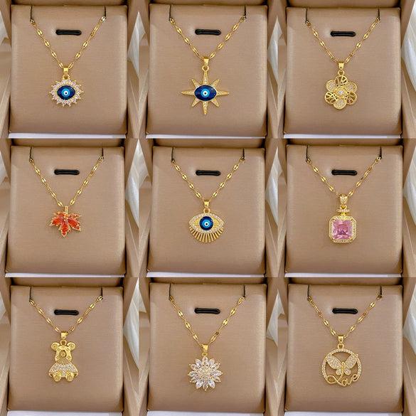 Women's Stainless Steel And Copper Necklace With Geometric Pattern And Electroplating Treatment