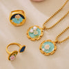 Women's Stainless Steel And Freshwater Pearl Clavicle Necklace And Open Ring Set With Enamel Glaze Rose Electroplated Snake Bone Chain