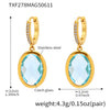 Women's Stainless Steel And Glass Geometric Patterned Edged Stone Pendant Earrings With Electroplating