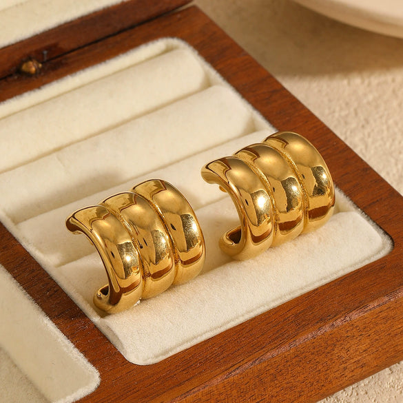 Women's Stainless Steel And 18K Gold Cshaped Geometric Electroplated Earrings