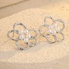 Women's Stainless Steel And 18K Gold Electroplated Hollow Flower Pearl Inlaid Earrings