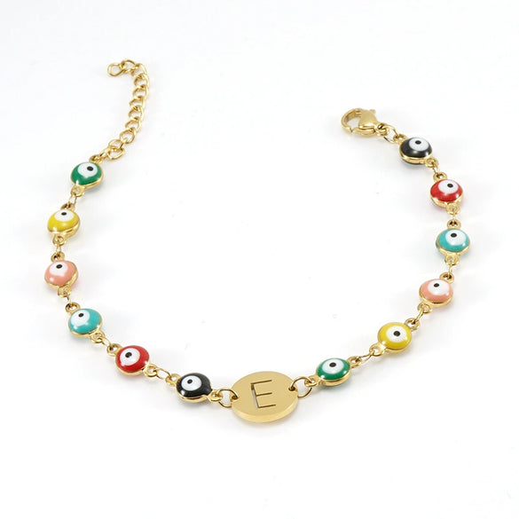 Women's Stainless Steel And 18K Gold Plated Letter Evil Eye Dripping Oil Bracelet