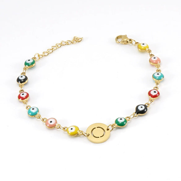 Women's Stainless Steel And 18K Gold Plated Letter Evil Eye Dripping Oil Bracelet