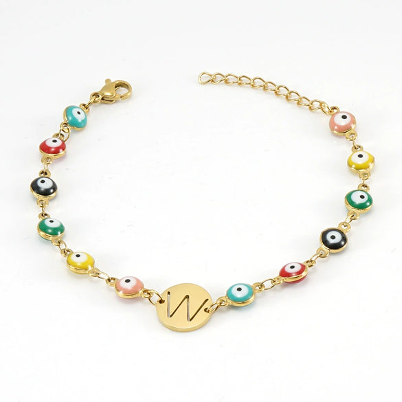 Women's Stainless Steel And 18K Gold Plated Letter Evil Eye Dripping Oil Bracelet