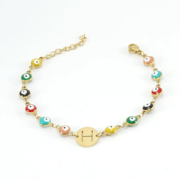 Women's Stainless Steel And 18K Gold Plated Letter Evil Eye Dripping Oil Bracelet