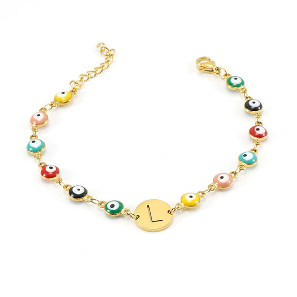 Women's Stainless Steel And 18K Gold Plated Letter Evil Eye Dripping Oil Bracelet