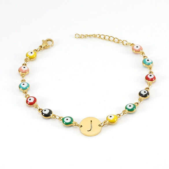 Women's Stainless Steel And 18K Gold Plated Letter Evil Eye Dripping Oil Bracelet