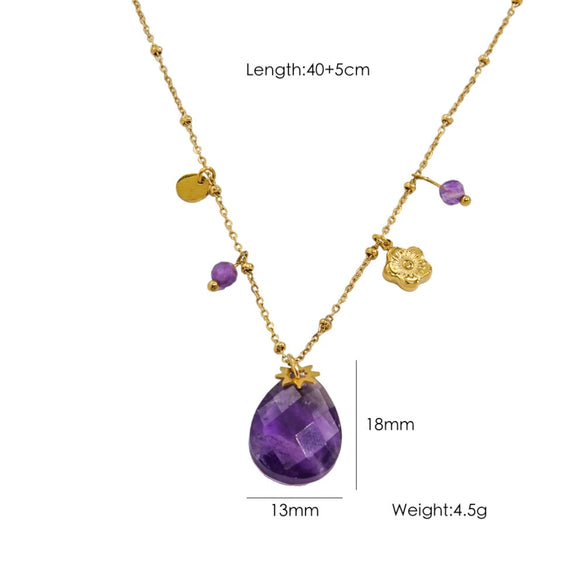 Women's Stainless Steel And Natural Stone Geometric Water Drop Pendant Necklace Set With Gemstones