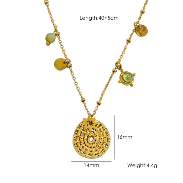 Women's Stainless Steel And Natural Stone Geometric Water Drop Pendant Necklace Set With Gemstones