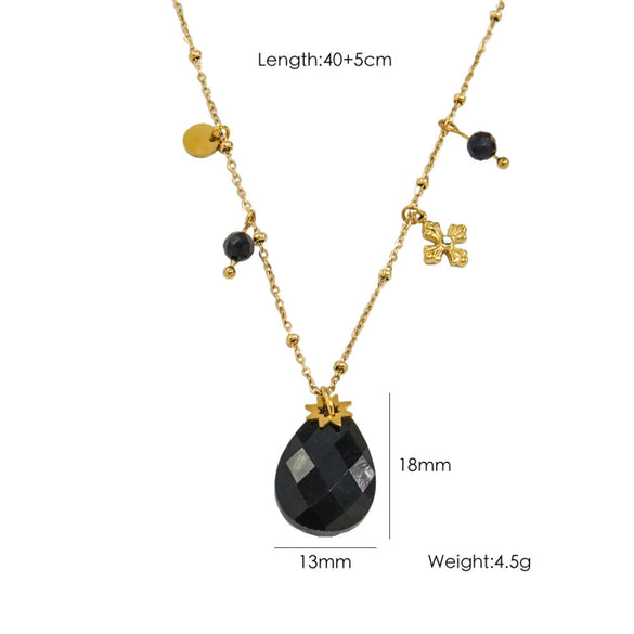 Women's Stainless Steel And Natural Stone Geometric Water Drop Pendant Necklace Set With Gemstones