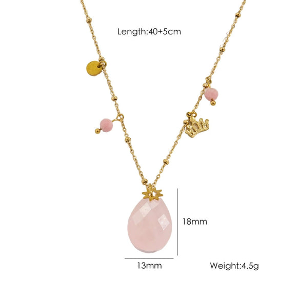Women's Stainless Steel And Natural Stone Geometric Water Drop Pendant Necklace Set With Gemstones