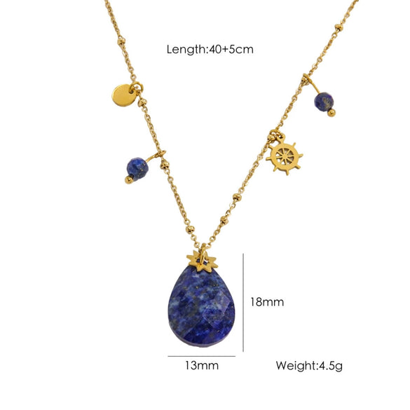 Women's Stainless Steel And Natural Stone Geometric Water Drop Pendant Necklace Set With Gemstones