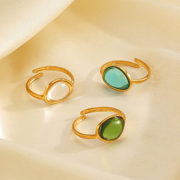 Women's Stainless Steel And Resin Geometric Oval Ring With Electroplating