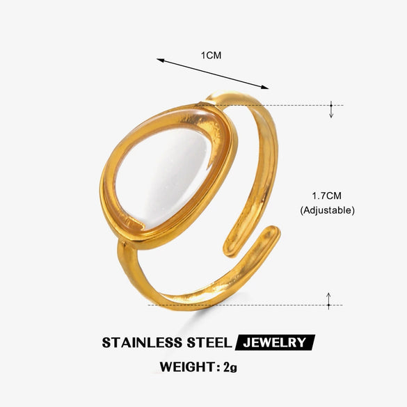 Women's Stainless Steel And Resin Geometric Oval Ring With Electroplating