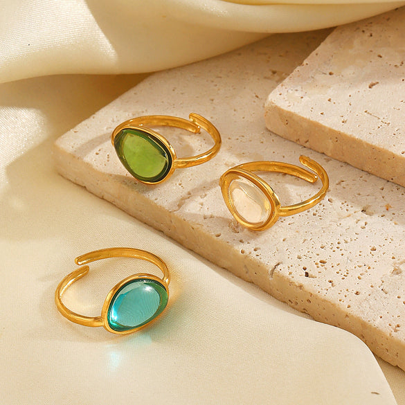 Women's Stainless Steel And Resin Geometric Oval Ring With Electroplating