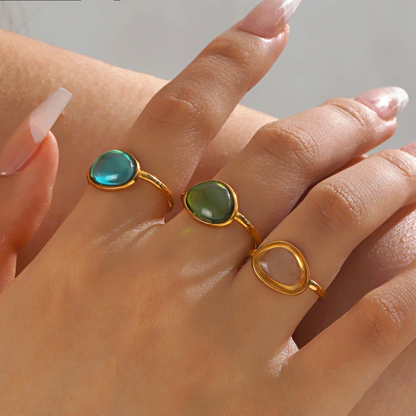 Women's Stainless Steel And Resin Geometric Oval Ring With Electroplating