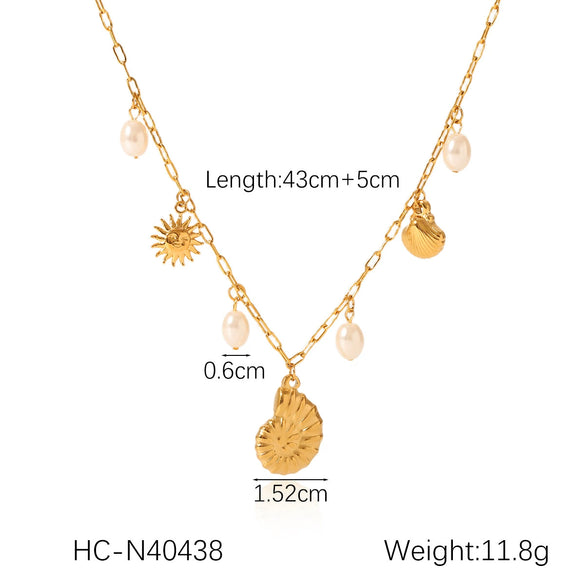 Women's Stainless Steel And Titanium Steel Beach Ocean Wind Pendant Necklace With Starfish Conch Shell Design And Electroplating