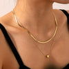 Women's Stainless Steel And Titanium Steel Blade Snake Bone Chain Doublelayer Necklace With Heart Pendant And Electroplating Design Ins Style