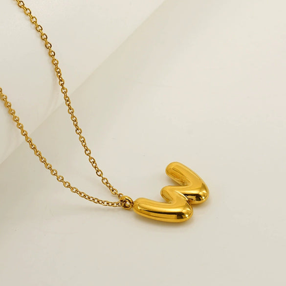 Women's 316L Stainless Steel And 316L Stainless Steel Chubby Bubble Letter Pendant Necklace With Electroplating