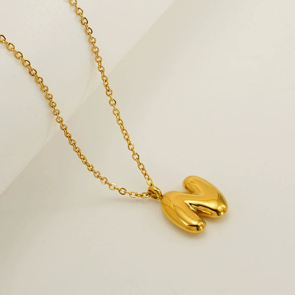 Women's 316L Stainless Steel And 316L Stainless Steel Chubby Bubble Letter Pendant Necklace With Electroplating