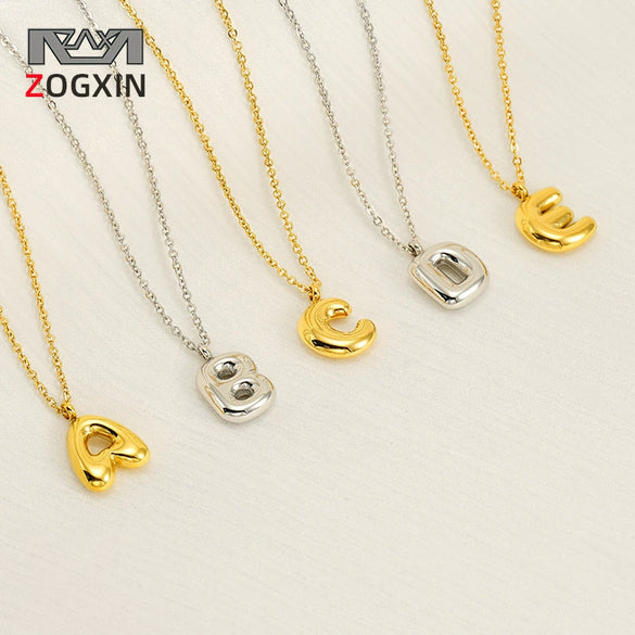 Women's 316L Stainless Steel And 316L Stainless Steel Chubby Bubble Letter Pendant Necklace With Electroplating