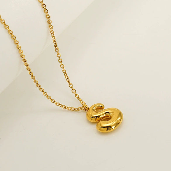 Women's 316L Stainless Steel And 316L Stainless Steel Chubby Bubble Letter Pendant Necklace With Electroplating