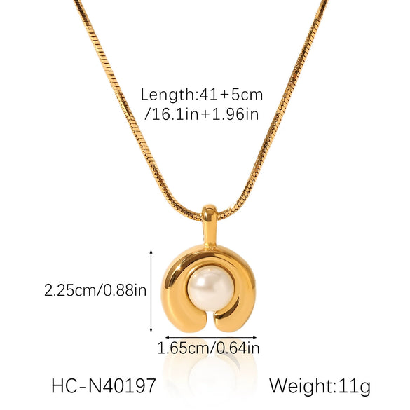 Women's Stainless Steel And Titanium Steel Cshaped Pendant Necklace Inlaid With Pearl Geometric Style Electroplated