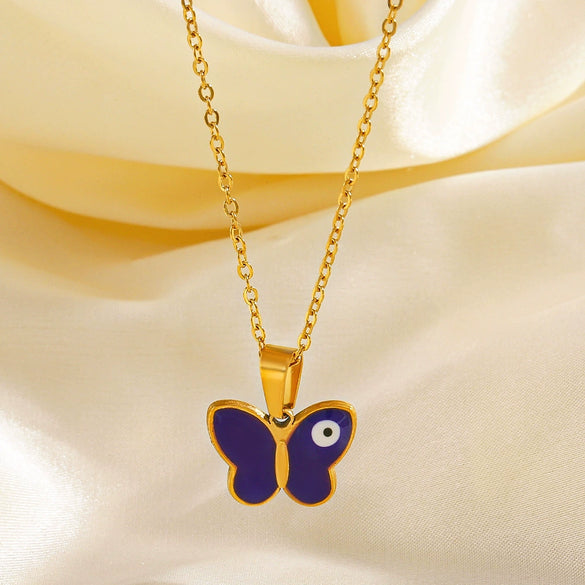 Women's Stainless Steel And Titanium Steel Devil's Eye Butterfly Necklace With Oil Dripping Design And Electroplating Process