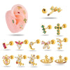Women's Stainless Steel And Titanium Steel Ear Studs With Color Zircon Flower Planet Moon Design And Geometric Pattern Electroplated