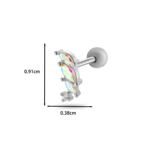 Women's Stainless Steel And Titanium Steel Ear Studs With Color Zircon Flower Planet Moon Design And Geometric Pattern Electroplated