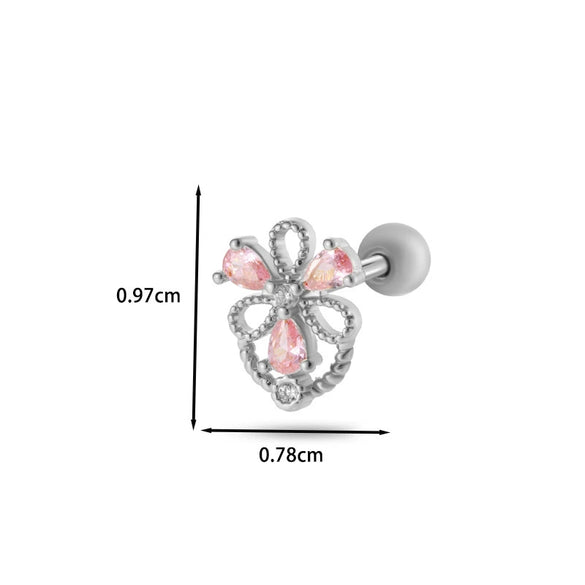 Women's Stainless Steel And Titanium Steel Ear Studs With Color Zircon Flower Planet Moon Design And Geometric Pattern Electroplated