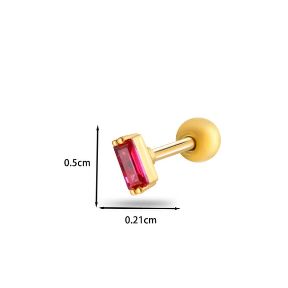 Women's Stainless Steel And Titanium Steel Ear Studs With Color Zircon Flower Planet Moon Design And Geometric Pattern Electroplated