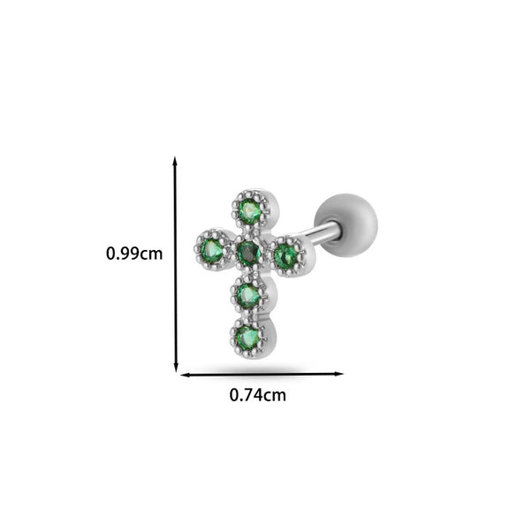 Women's Stainless Steel And Titanium Steel Ear Studs With Color Zircon Flower Planet Moon Design And Geometric Pattern Electroplated
