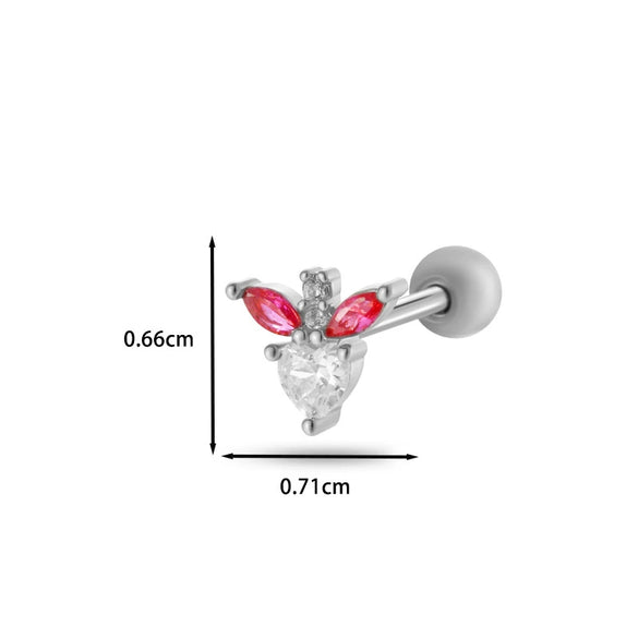 Women's Stainless Steel And Titanium Steel Ear Studs With Color Zircon Flower Planet Moon Design And Geometric Pattern Electroplated