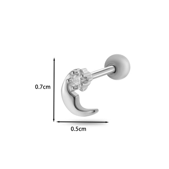 Women's Stainless Steel And Titanium Steel Ear Studs With Color Zircon Flower Planet Moon Design And Geometric Pattern Electroplated