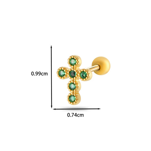 Women's Stainless Steel And Titanium Steel Ear Studs With Color Zircon Flower Planet Moon Design And Geometric Pattern Electroplated