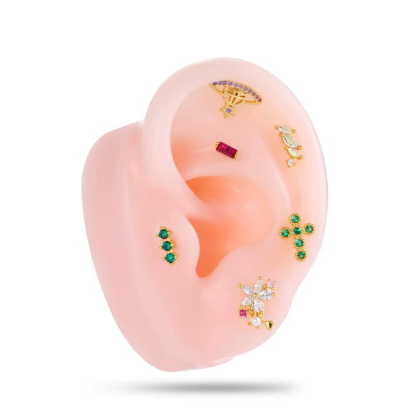 Women's Stainless Steel And Titanium Steel Ear Studs With Color Zircon Flower Planet Moon Design And Geometric Pattern Electroplated
