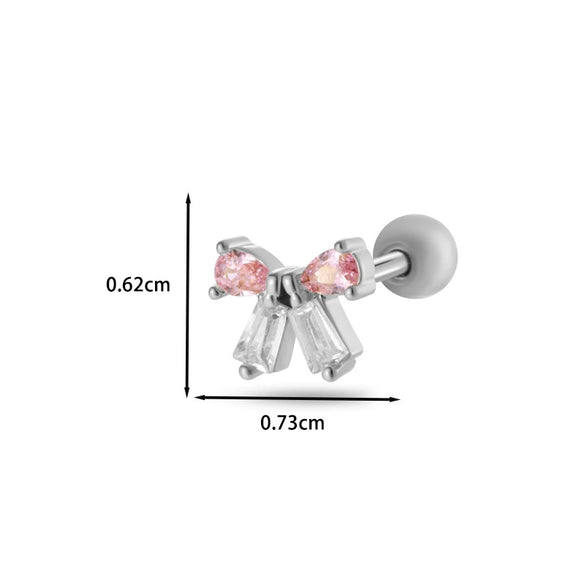Women's Stainless Steel And Titanium Steel Ear Studs With Color Zircon Flower Planet Moon Design And Geometric Pattern Electroplated